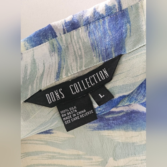 Dons Collection 100% Silk Shirt Size L Blue Long Sleeve - Picture 5 of 15